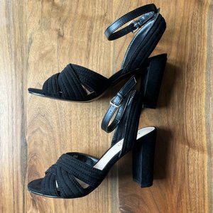 Nine West Black Suede Block Sandal Heels